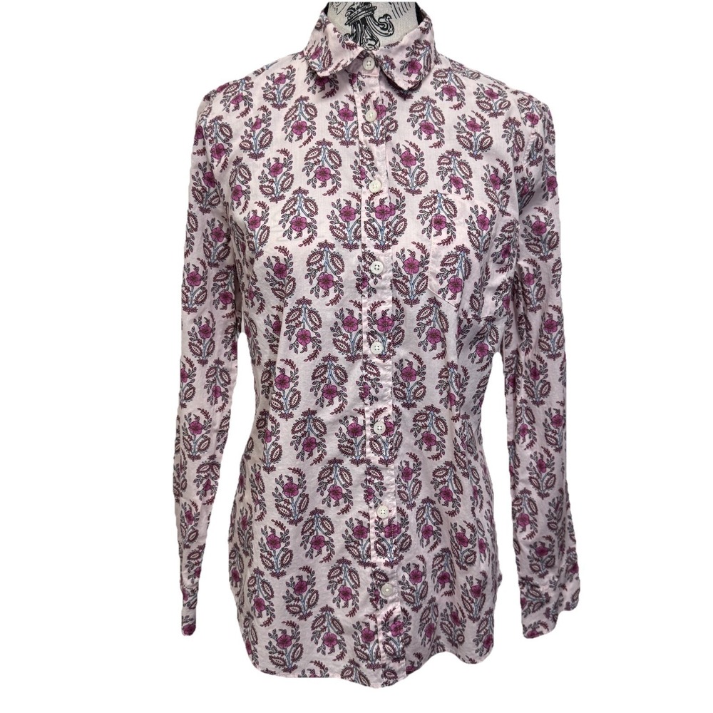 J.Crew Women's Sz S Pink Floral‎ Button-Down Shirt Long Sleeve Cotton Blouse